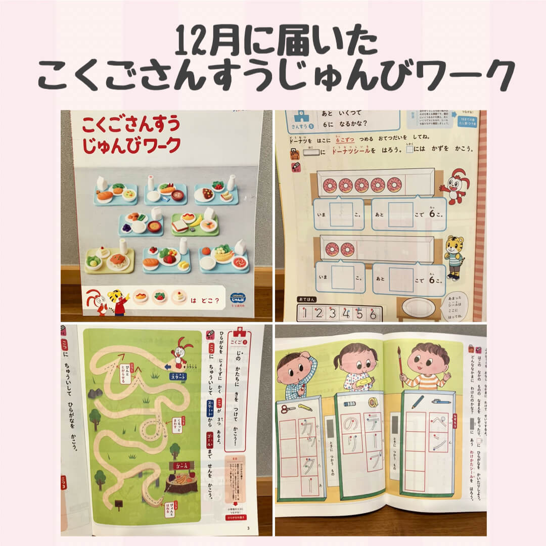12月に届いた「こくごさんすうじゅんびワーク」